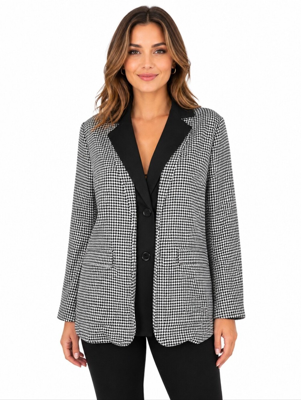 4th & Reckless Black White Houndstooth Blazer Jacket US Small Tailored Small